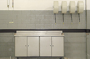 Lubrication reels at rear of individual workshop service bay