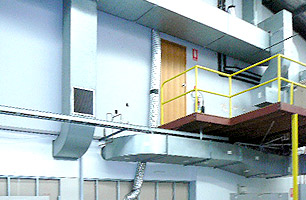 Internal workshop ventilation system showing fume extraction units