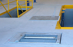 External view of prefabricated service pit with staircase and tunnel