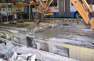 First steps are to break the existing concrete on floor level to accommodate the brake and suspension testers.
